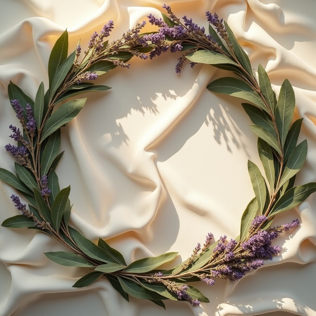 A circle of cream linen and dried botanicals representing the Woosah United community