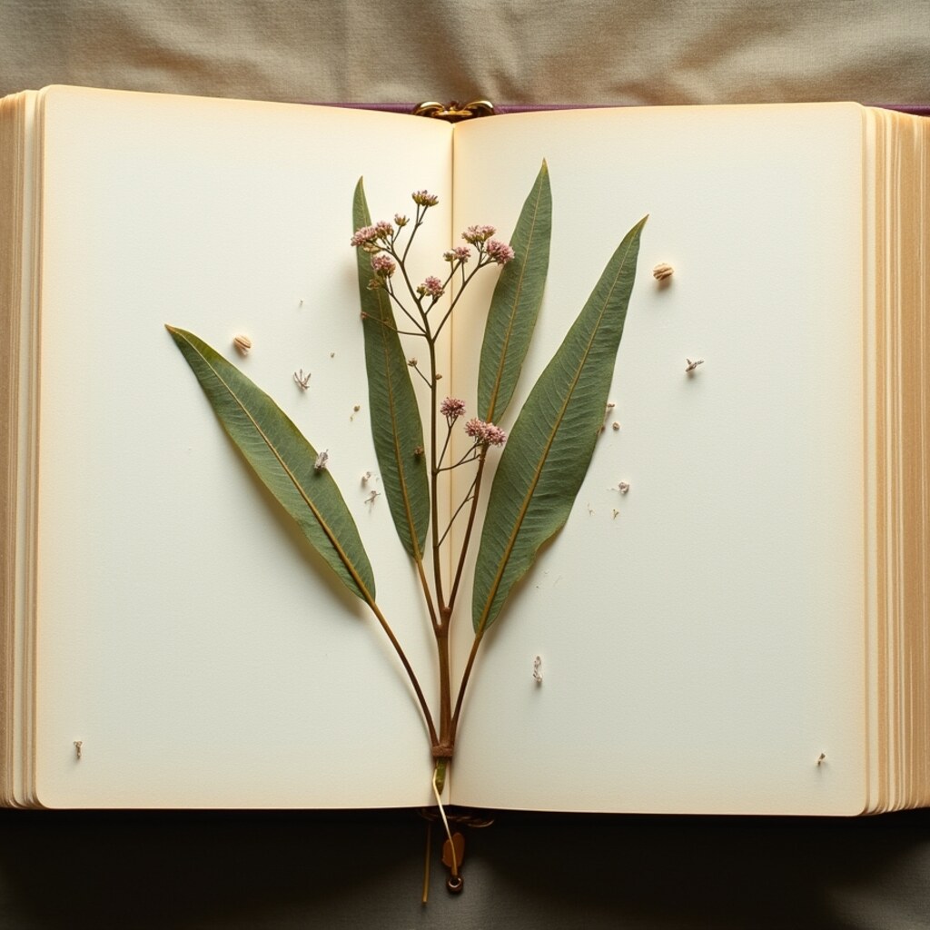 Open botanical journal with pressed sage leaf — Woosah United directory